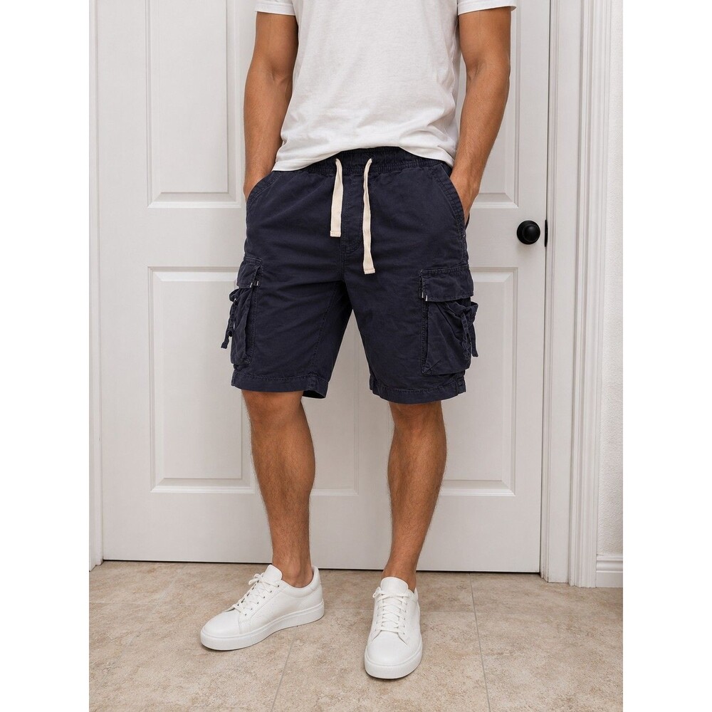 Union Bay Men's Navy Cargo Shorts Drawstring Elastic Waist Casual Utility Shorts